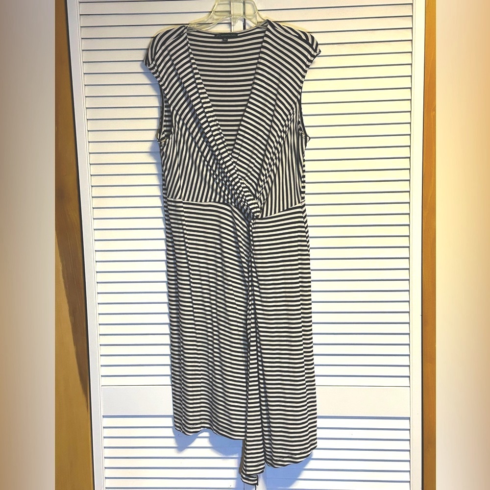 Adrianna Papell Jersey Knit Black White Striped Midi Dress Size XL